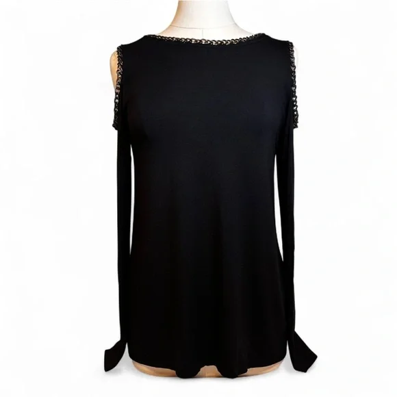 Bailey 44 | NWOT | Black Cold Shoulder Chain Detail Top | L - Picture 9 of 9